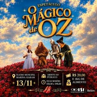 ✨👠 Prepare-se para viver a magia de Oz!
O Colégio ESI Belém convida você para uma viagem cheia de encanto, aventura e emoção com o espetáculo O Mágico de Oz!🌈💛
📅 13 de novembro
📍 Teatro Municipal Marina Karam
🕒 Duas sessões: às 15h30 e às 19h30
🎟️ Ingresso: R$ 20,00 + 1 kg de alimento
Um clássico que atravessa gerações e nos lembra que a magia está nas descobertas, na amizade e no caminho que percorremos juntos. ❤️
🌟 Convide a família e os amigos e venha fazer parte dessa história!
#ESIBelém #OMágicoDeOz #Teatro #EducaçãoParaAVidaInteira