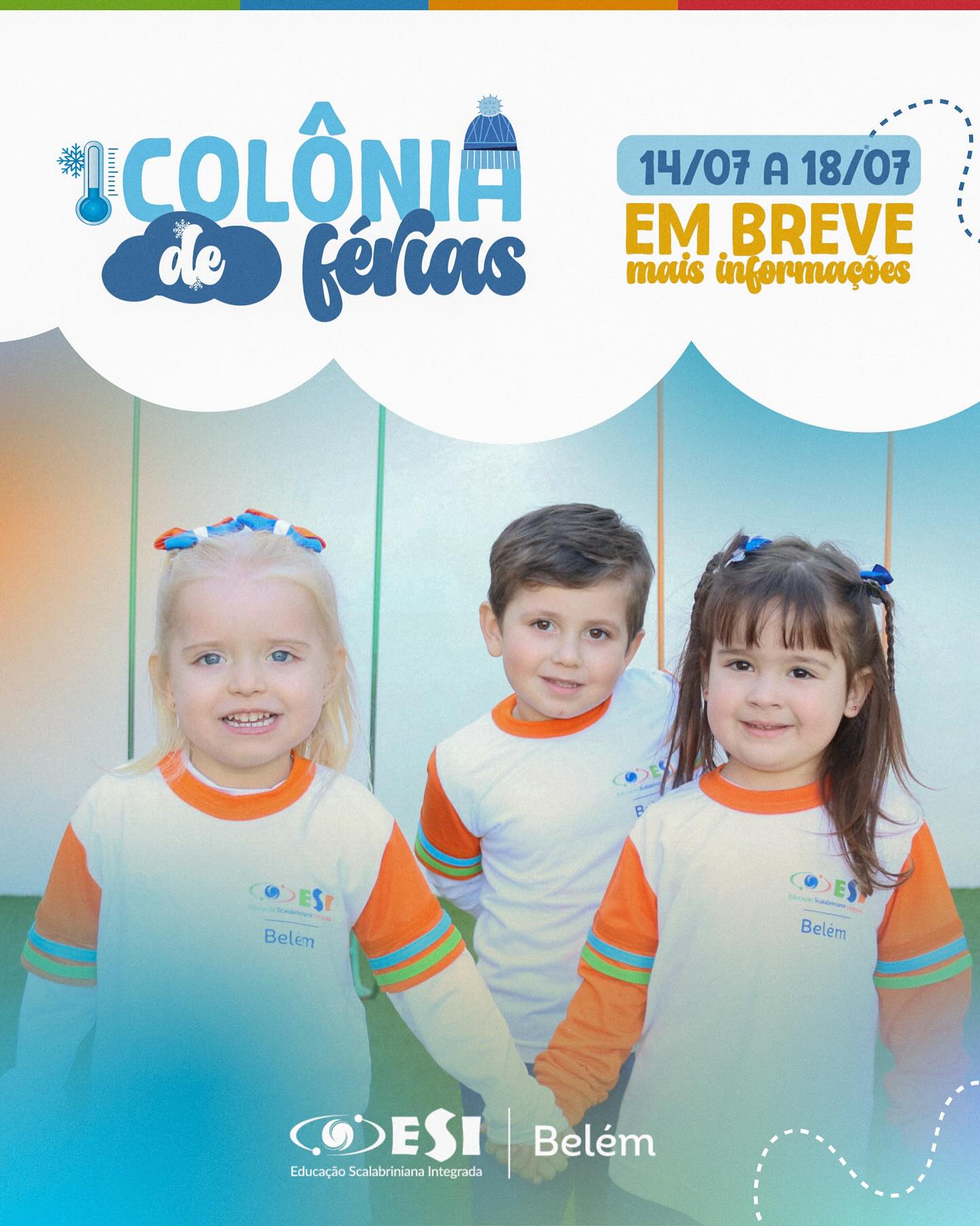 Vem aí a nossa Colônia de Férias!
Prepare-se para momentos incríveis, muitas atividades e diversão garantida para toda a turminha. 🏔️🎉
Em breve, vamos trazer todas as informações.
Fiquem ligados! 🚀✨
