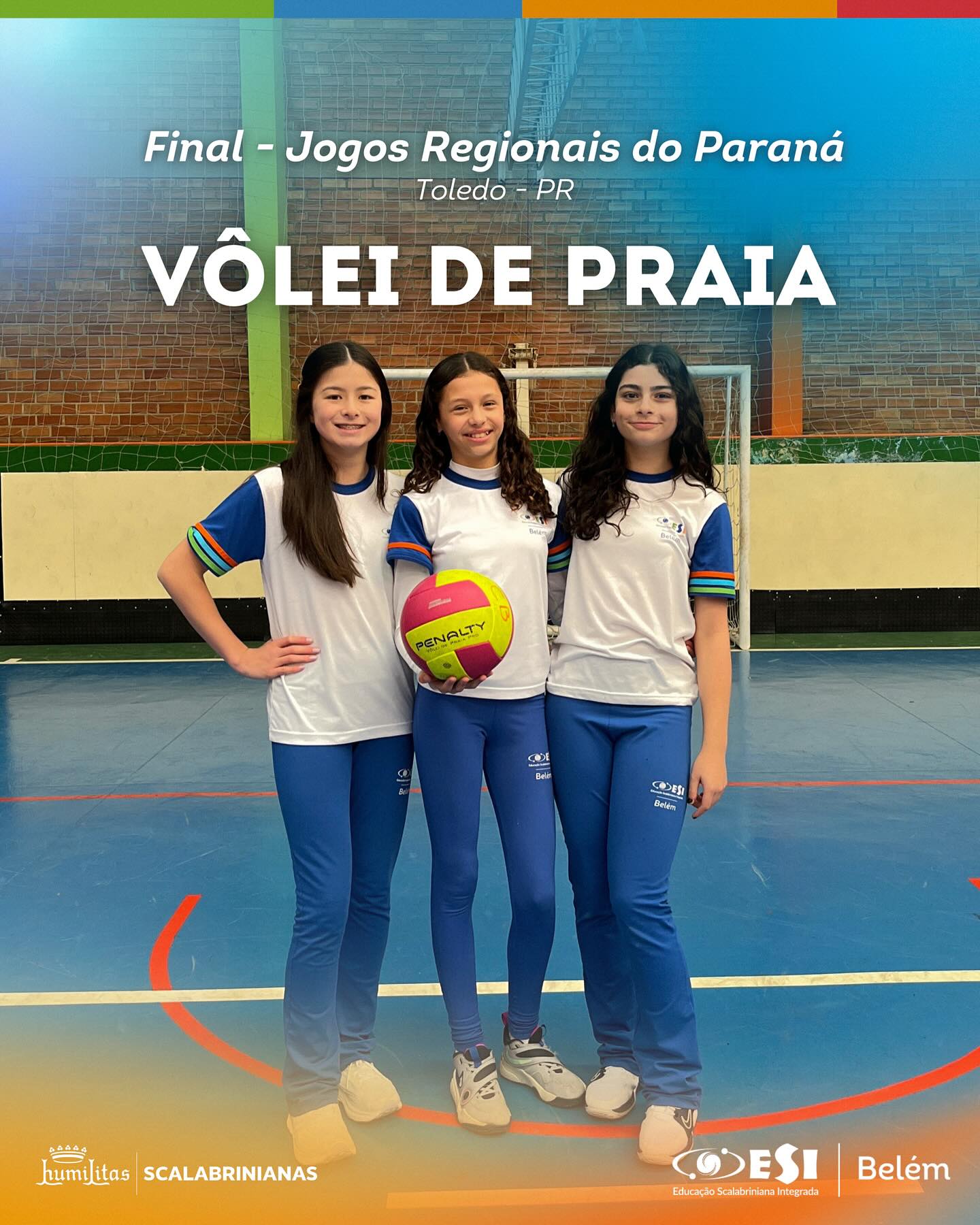 Elas estão na final! 🏐🔥
Nossa equipe de Vôlei de Praia segue firme na disputa dos Jogos Regionais do Paraná, representando com garra o Colégio Belém e o Núcleo de Guarapuava.
Com dedicação, talento e espírito scalabriniano, elas nos enchem de orgulho!
Vamos juntos torcer por elas e celebrar mais essa conquista!