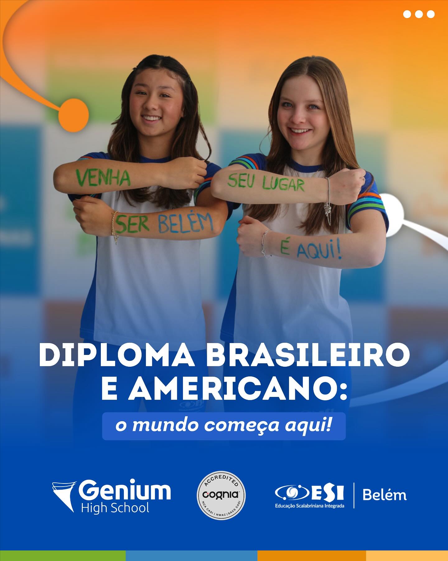 Com o programa de High School Genium, o Colégio Belém oferece aos alunos a chance de conquistar dois diplomas — brasileiro e americano! 🎓🇧🇷🇺🇸
Mais que aulas em inglês, é uma formação que desenvolve competências globais, amplia oportunidades de estudo e carreira e prepara para um mundo sem fronteiras. 🌍