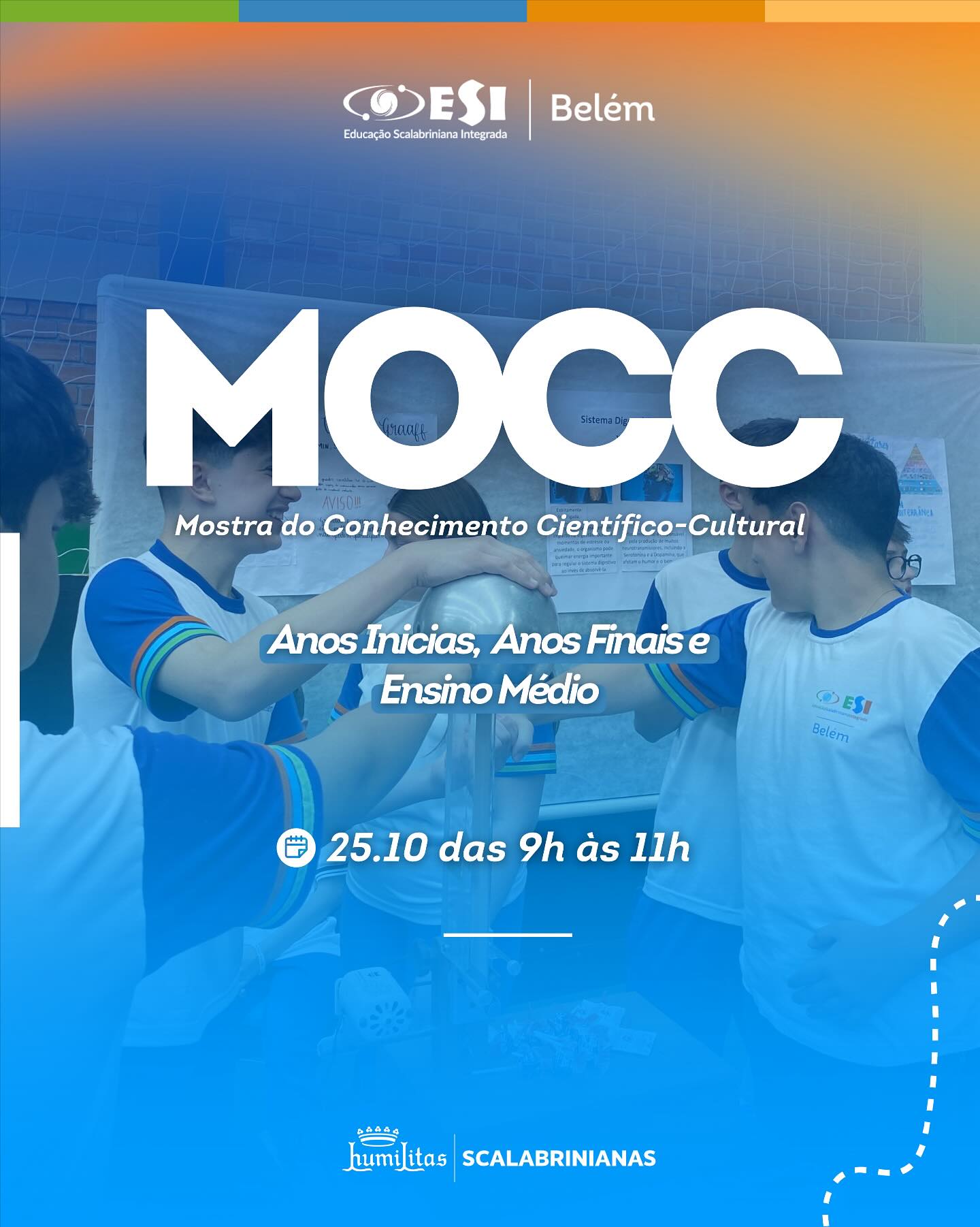 Vem aí a MOCC – Mostra do Conhecimento Científico-Cultural 2025!
No dia 25 de outubro, nossa escola se transformará em um grande espaço de descobertas, criatividade e aprendizado! 📚
Os alunos do Ensino Fundamental e do Ensino Médio apresentarão projetos incríveis que revelam o quanto o conhecimento pode inspirar e transformar o mundo! 💡💙