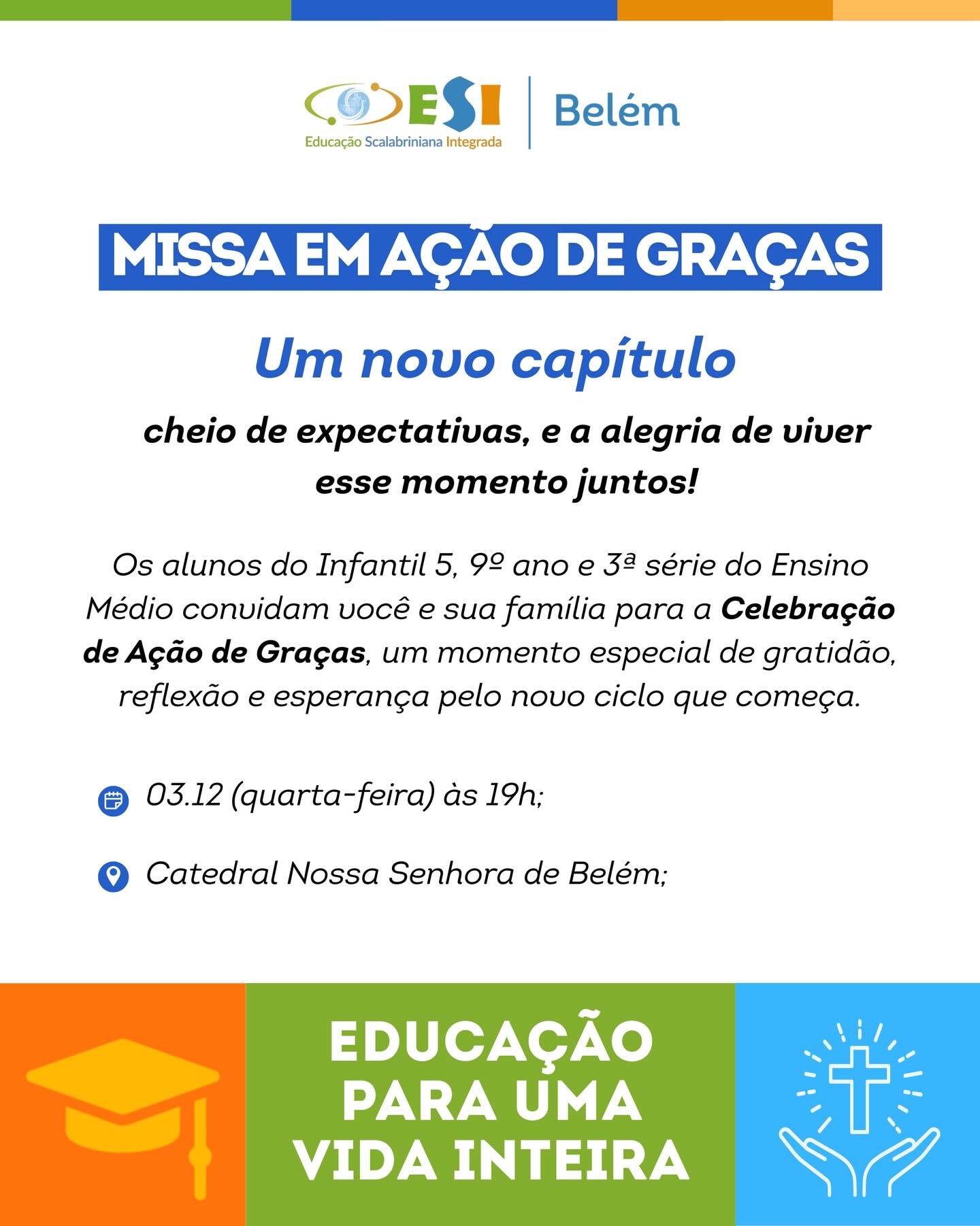 Queridas Famílias! 🎓💙

Uma nova fase se inicia, e este é um momento especial para celebrarmos conquistas, aprendizados e novos caminhos.
Será uma alegria viver este momento de gratidão e despedida juntos, marcando o encerramento desta etapa tão importante! 🙏🏻