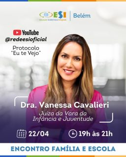 ✨ Ver é mais do que olhar — é reconhecer, acolher e proteger.
A Vanessa Cavalieri apresenta o protocolo “Eu Te Vejo”, uma iniciativa que nasce da escuta atenta e da atuação direta na defesa dos direitos de crianças e adolescentes.
Com uma trajetória marcada pelo enfrentamento de situações de vulnerabilidade familiar e pelos desafios do mundo digital, a Dra. Vanessa traz reflexões urgentes e caminhos práticos para educadores, gestores e toda a comunidade escolar.
📚 Uma palestra essencial para quem acredita que educar também é cuidar.
📅 22/04
⏰ Das 19h às 20h
📍 Ao vivo no YouTube da Rede ESI @redeesioficial
Não perca!
#EuTeVejo #EducaçãoComPropósito #RedeESI