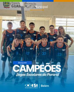 É CAMPEÃO! É CAMPEÃO! 🏀
Nosso time de basquete brilhou e conquistou o título dos Jogos Escolares do Paraná – Fase Municipal!
Parabéns, meninos! Vocês demonstraram talento, união e muita garra em cada jogo.
Agora é hora de seguir focados e iniciar a preparação para a próxima fase! 💪🔥
Essa vitória é mais do que merecida! 👏