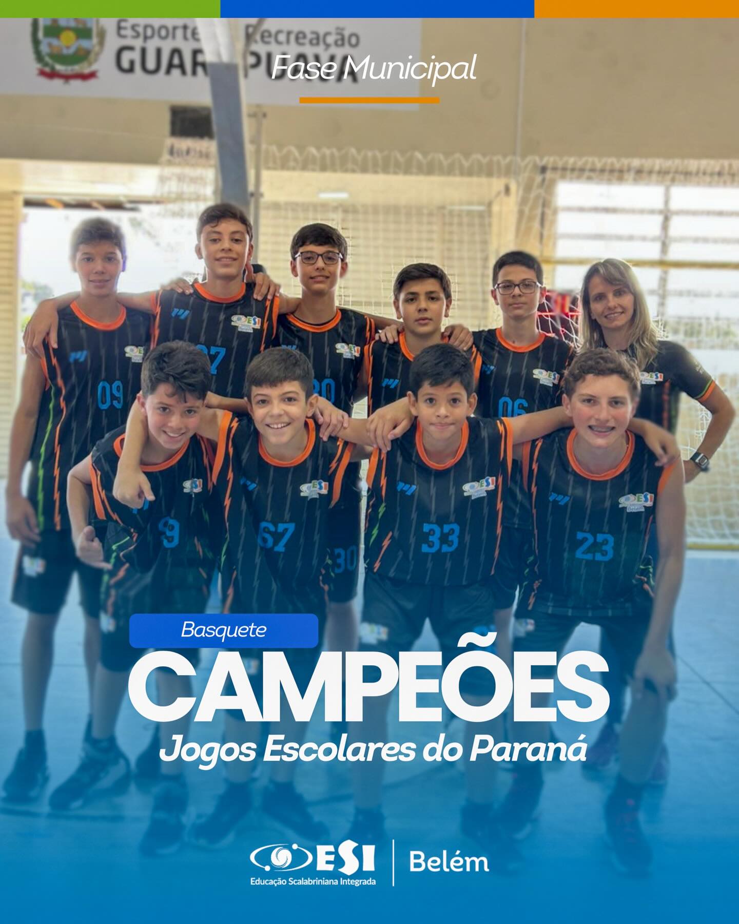 É CAMPEÃO! É CAMPEÃO! 🏀
Nosso time de basquete brilhou e conquistou o título dos Jogos Escolares do Paraná – Fase Municipal!
Parabéns, meninos! Vocês demonstraram talento, união e muita garra em cada jogo.
Agora é hora de seguir focados e iniciar a preparação para a próxima fase! 💪🔥
Essa vitória é mais do que merecida! 👏